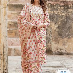 KALINI Floral Printed Pure Cotton Straight Kurta With Trousers & Dupatta-picture-47