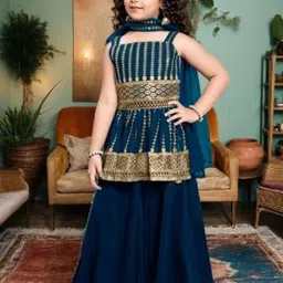 BAESD Girls Embroidered Regular Sequinned Kurta with Palazzos & With Dupatta-16