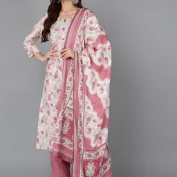 AHIKA Floral Printed Thread Work Kurta with Trousers & Dupatta-picture-1
