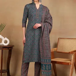 AHIKA Women Ethnic Motifs Printed Regular Kurta with Trousers & With Dupatta-10