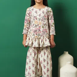Readiprint Fashions Girls Floral Printed Tiered Gotta Patti Pure Cotton Kurti with Sharara-image-36