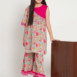 Readiprint Girls Floral Printed Gotta Patti Pure Cotton Kurti with Palazzos-picture-52