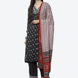 Biba Women Black Ethnic Motifs Printed Panelled Kurti with Churidar & With Dupatta-image-31