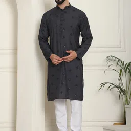 SOJANYA Floral Embroidered Sequinned Cotton Silk Straight Kurta With Churidar-picture-56
