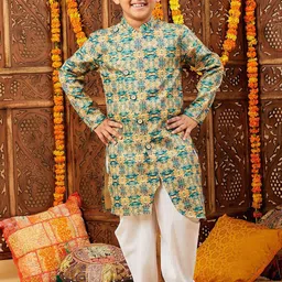 Stylo Bug Boys Ethnic Printed Angrakha Straight Kurta With Dhoti Pants-image-41