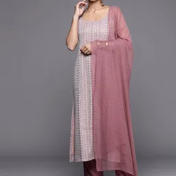 KALINI Floral Embroidered Shoulder Straps Kurta with Trousers & Dupatta-51