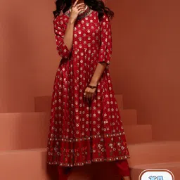 IMARA Ethnic Motifs Printed Thread Work Detailed Anarkali Kurta & Trousers With Dupatta-picture-20