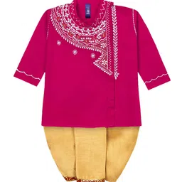 BAESD Boys Ethnic Motifs Embroidered Thread Work Pure Cotton Kurta with Dhoti Pant-18