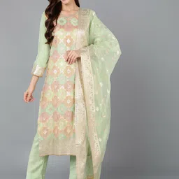 KALINI Geometric Woven Design Gotta Patti Kurta With Trousers & Dupatta-4
