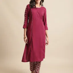 Cantabil Women Regular Kurta with Trousers-image-7