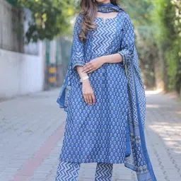 DIMPLE DESIGN STUDIO Ethnic Motifs Printed Pure Cotton Kurta With Trousers & Dupatta-picture-18