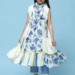 Biba Girls Floral Printed Pleated Pure Cotton Kurta with Trousers & With Dupatta-picture-46