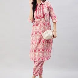 WineRed Ethnic Motifs Printed Mirror Work Regular Pure Cotton Kurta with Harem Pants-picture-11