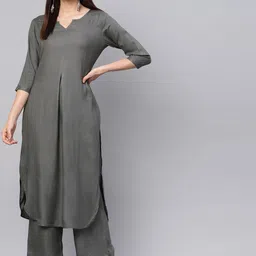 Idalia Plus Size Notch Neck Straight Kurta With Palazzos-picture-3