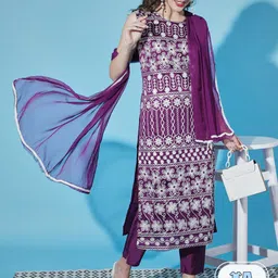 PPTOSS Ethnic Motifs Embroidered Thread Work Kurta With Trousers & Dupatta-picture-13
