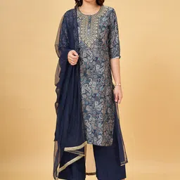 RANGMANCH BY PANTALOONS Paisley Printed Straight Kurta with Trousers & With Dupatta-picture-51