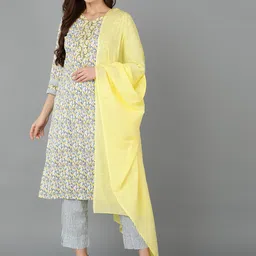 AHIKA Floral Printed Straight Pure Cotton Kurta with Trousers & Dupatta-picture-45