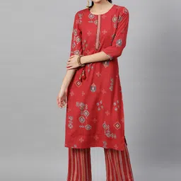 indo street Ethnic Motifs Printed Beads & Stones Straight Kurta with Palazzos-picture-42
