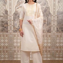 Vishudh Cream Ethnic Motifs Printed Kurta with Palazzo & Dupatta-picture-44