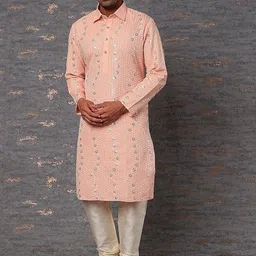 RNG Safawala Shirt Collar Striped Embroidered Sequinned Straugh Kurta with Pyjamas-16