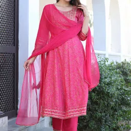 SINGNI Ethnic Motifs Embroidered Empire Kurta with Trouser & Dupatta-picture-13