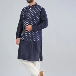 RNG Safawala Mandarin Collar Embroidered Straight Kurta With Trousers And Jacket-picture-46