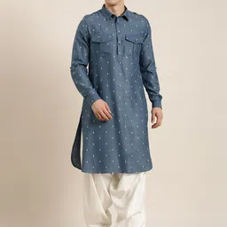 TheEthnic.Co Printed Regular Pure Cotton Pathani Kurta With Salwar-picture-1