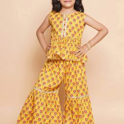 Modish Couture Girls Floral Printed Round Neck Sleeveless Tunic & Sharara-image-41