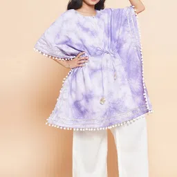 Modish Couture Girls Ombre Dyed Gotta Patti Pure Cotton Indigo Kaftan Kurta With Palazzos-picture-20