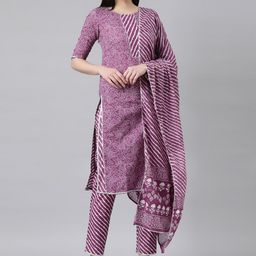 Samhitas Floral Printed Gotta Patti Pure Cotton Kurta with Trousers & With Dupatta-image-100