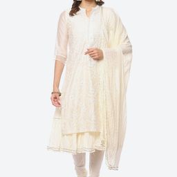 Biba Women Ethnic Motifs Embroidered Chikankari Kurta with Churidar & Dupatta-image-31