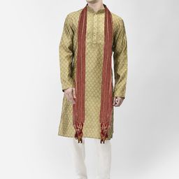 SG LEMAN Woven Design Mandarin Collar Thread Work Raw Silk Kurta with Pyjamas & Dupatta-image-65