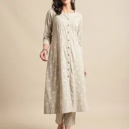 Cantabil Women Ethnic Motifs Printed Thread Work Kurta with Trousers-21