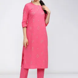 Vishudh Women Pink Printed Pure Cotton Kurta with Trousers-image-87