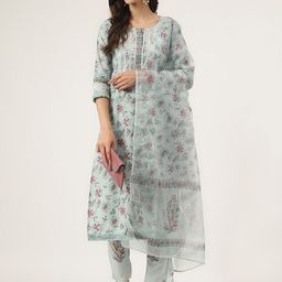 Divena Floral Printed Gotta Patti Pure Cotton Kurta With Trousers & Dupatta-43
