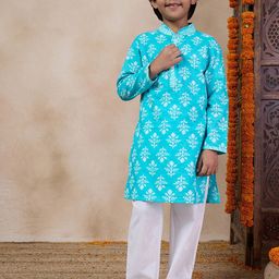 pspeaches Boys Mandarin collar Ethnic Motifs Printed Regular Kurta with Pyjamas-1
