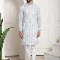 SOJANYA Ethnic Motifs Embroidered Pure Cotton Regular Kurta with Churidar-16