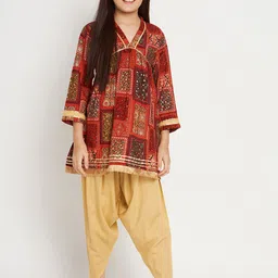 Readiprint Fashions Girls Ethnic Motifs Printed Gotta Patti A-Line Kurti with Harem Pants-image-73