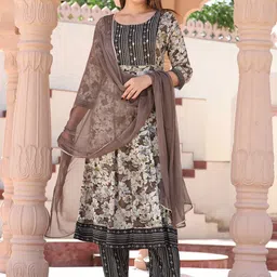 SINGNI Round Neck Ethnic Motifs Printed Mirror Work Anarkali Kurta with Trouser & Dupatta-39