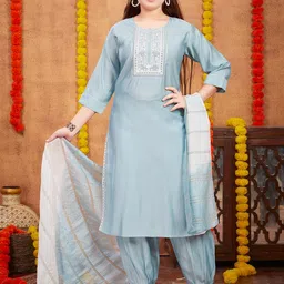 Aarika Girls Ethnic Motifs Yoke Design Thread Work Pure Silk Straight Kurta With Salwar-image-77