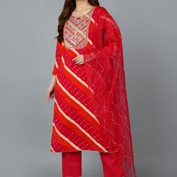 KALINI Leheriya Printed Regular Sequinned Kurta With Trousers & Dupatta-18