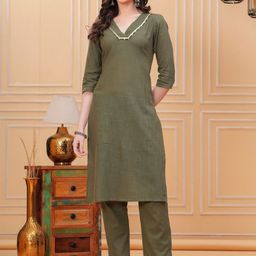 Vilgi Women Regular Pure Cotton Kurta with Trousers-image-28