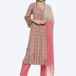 Biba Women Ethnic Motifs Printed Kurta with Trousers & Dupatta-image-22