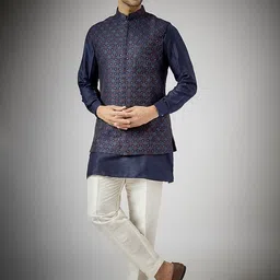 RNG Safawala Mandarin Collar Dupion Silk Straight Kurta With Pyjamas With Nehru Jacket-picture-10