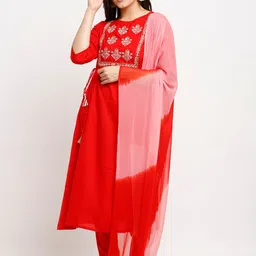 Rajnandini Women Red Ethnic Motifs Embroidered Kurta with Trousers & Dupatta-picture-14