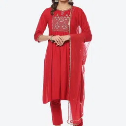 Biba Women Plus Size Yoke Design Kurta with Trousers & Dupatta-picture-0