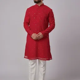sven suits Men Floral Embroidered Regular Dupion Silk Kurta with Pyjamas-image-41