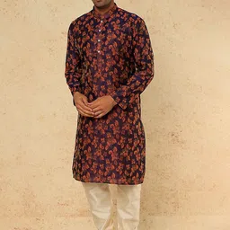 RNG Safawala Floral Printed Cotton Silk Mandarin Collar Straight Kurta With Churidar-image-96