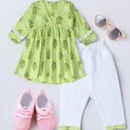 BAESD Girls Ethnic Motifs Printed Regular Pure Cotton A-Line Kurti With Salwar-image-51