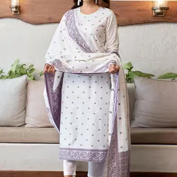 KALINI Floral Printed Straight Kurta with Trousers & Dupatta-picture-49